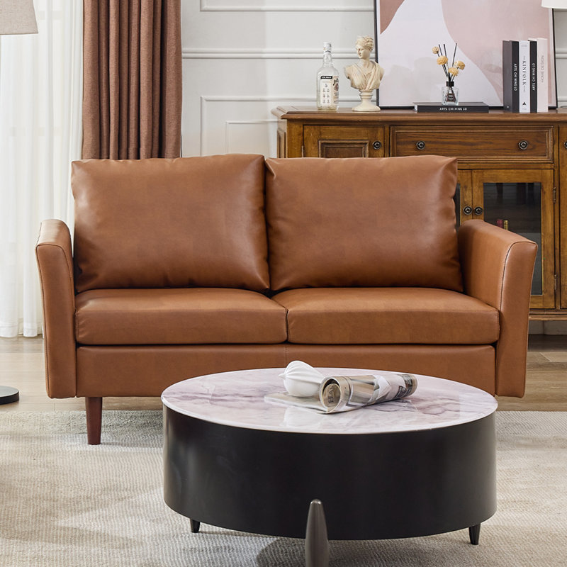 Bobur 58.2''W  Faux Leather Living Room Loveseat, Chestnut
