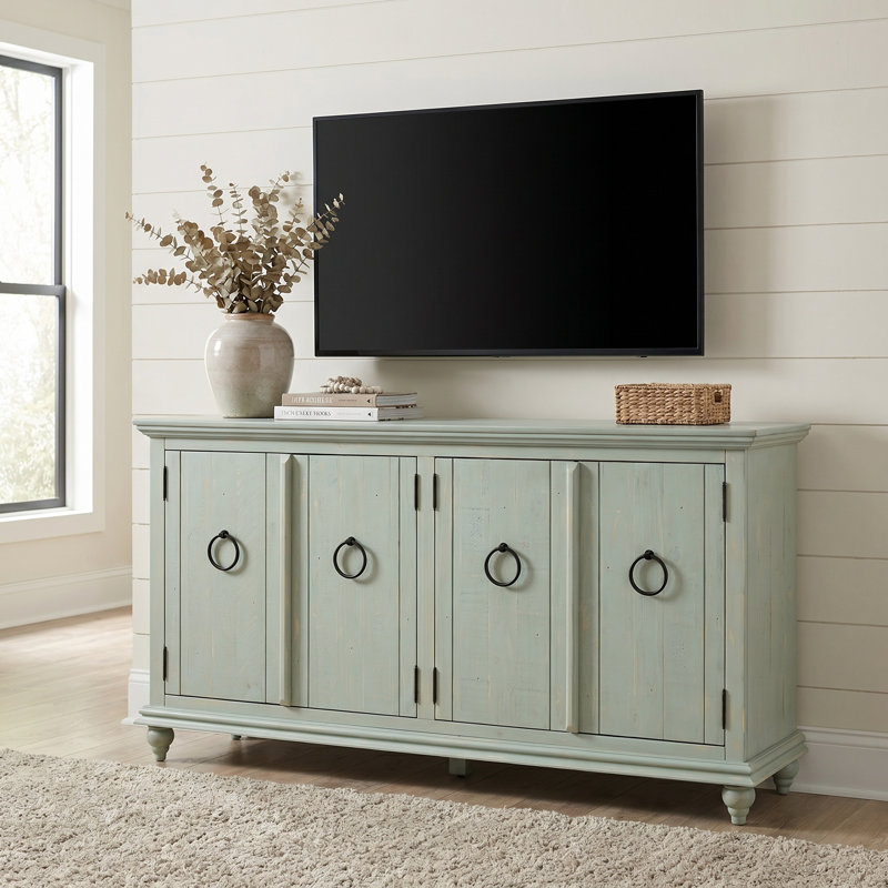 Meuble télé en bois massif pour téléviseur de 70 po ou moins Rushville, Noir / bois flottant