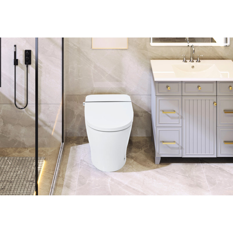 Upmarket Compact Dual Flush Toilet With Self-Cleaning Nozzle, Foot Sensor Flush, White Night , Knob Control, Cold Water Wash, Strong Soft Close, Energy Wand, ,