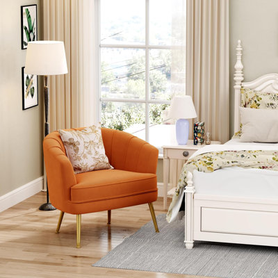 Fauteuil d'appoint en velours, canapé d'appoint simple rembourré moderne, fauteuil de salon club Barrel confortable avec pieds en métal doré