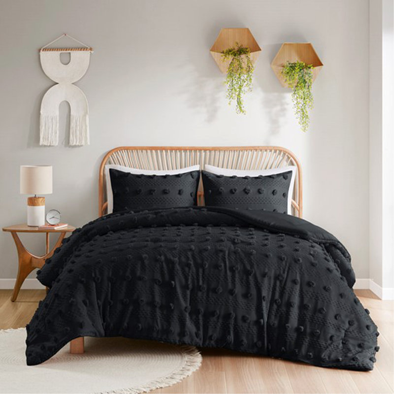 Twin/Twin XL Clip Jacquard Comforter Set, Twin/Twin XL Comforter + 2 Shams, Black