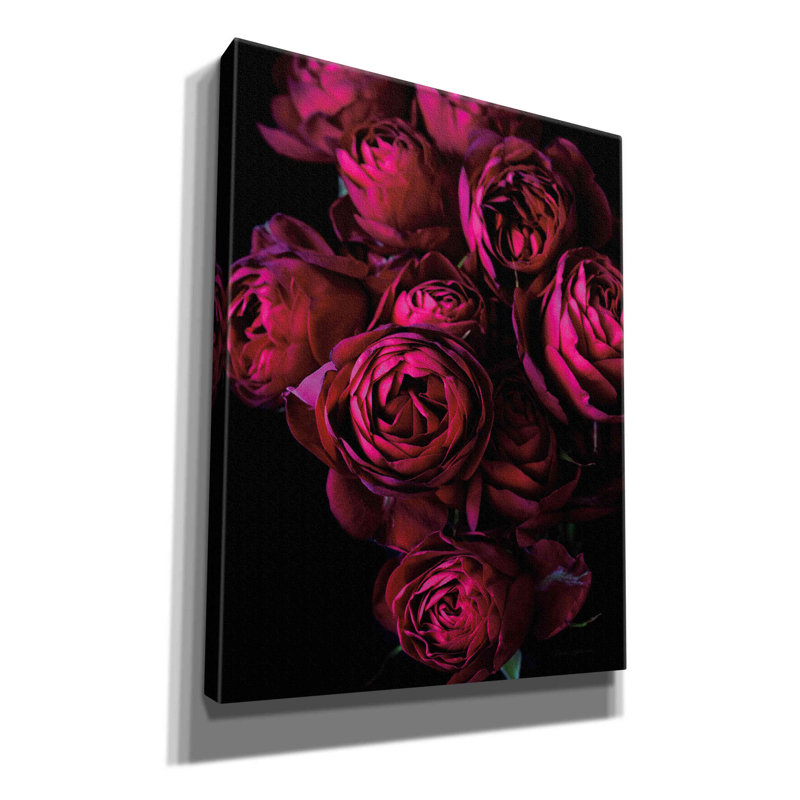 Chou rose sur toile par Elise Catterall, H 34 po x l 26 po x P 1,5 po