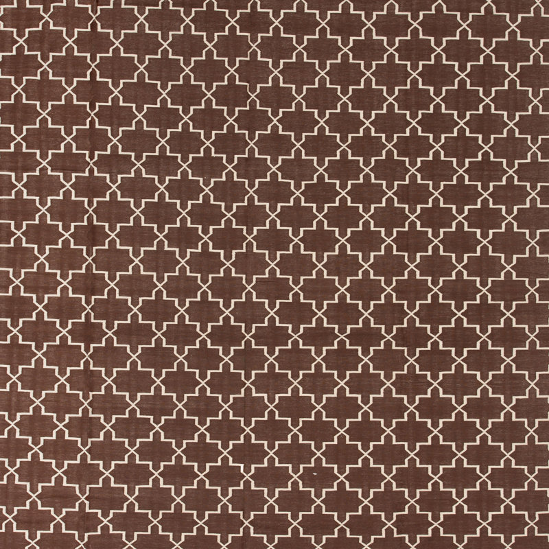 Brown Geometric Dhurrie Cotton Rug, Rectangle 8'10" x 11'10"