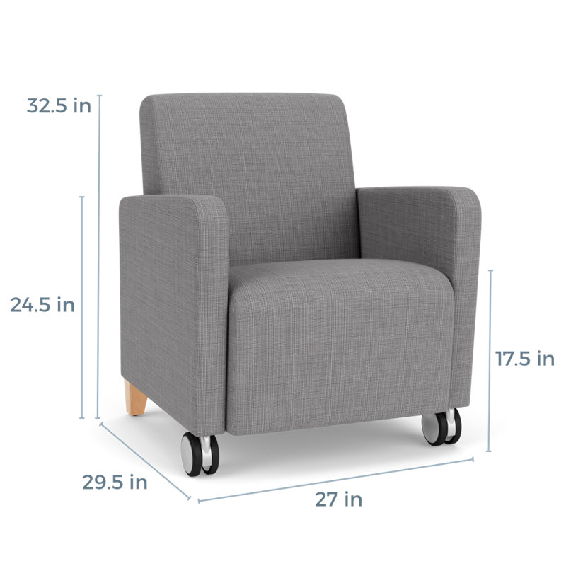 Fauteuil d'invité de réception Ravenna, Bois naturel, Gris chambray, Avec des roulettes