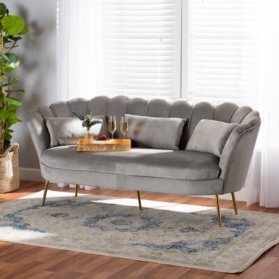 Contemporary Glam And Luxe Grey Velvet Fabric Upholstered And Gold Metal Sofa -  Everly Quinn, 5BFF6BF19CB2407299E3DA41CC20C23B