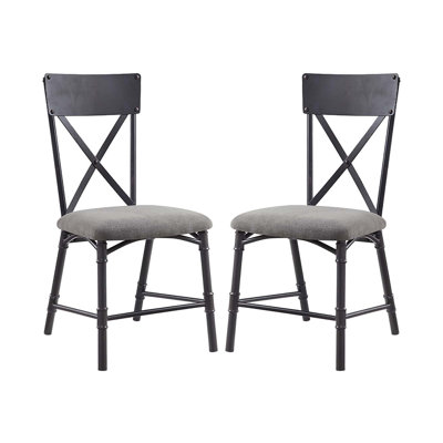 Chaise d'appoint (lot de 2), tissu gris, finition chêne et sable noir
