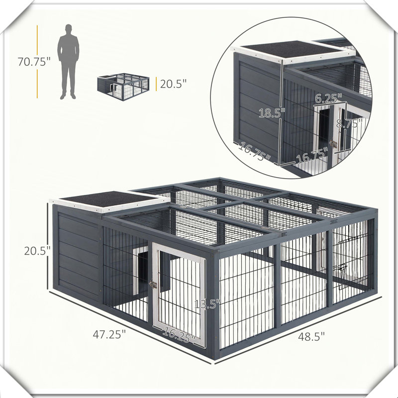 Cage à lapin imperméable avec portes de ventilation ouvertes, Gris