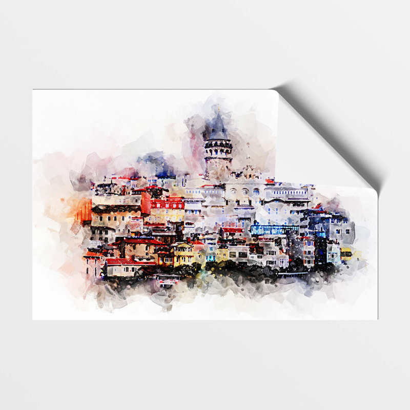 Galata Tower In Istanbul Turkey - Painting, Paper, 59.4 cm H x 84.1 cm W x 0.1 cm D
