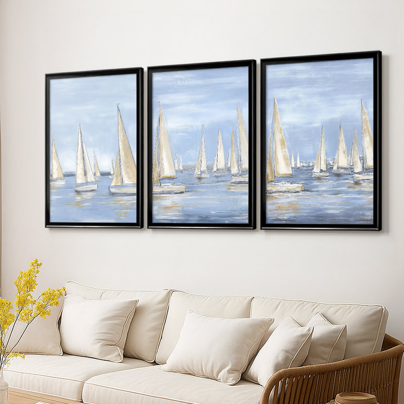 NAUTICAL Series I - Toile tendue avec châssis sur mesure - 3 pièces, Noir, H 30 po x l 63 po