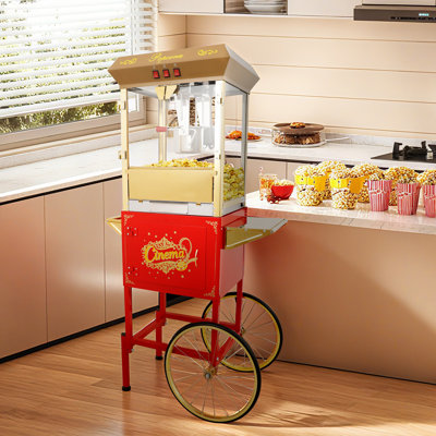 Machine à maïs soufflé de 16 onces avec chariot et portes en verre trempé