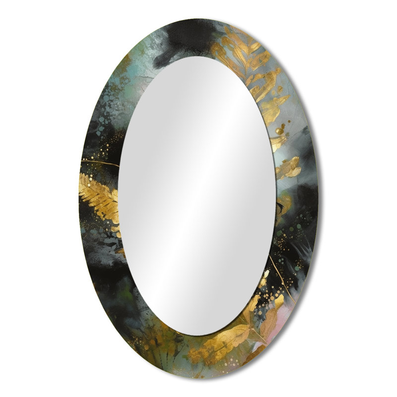 Gold Fern Whispers - Traditional Oval Wall Mirror, 36" x 24"
