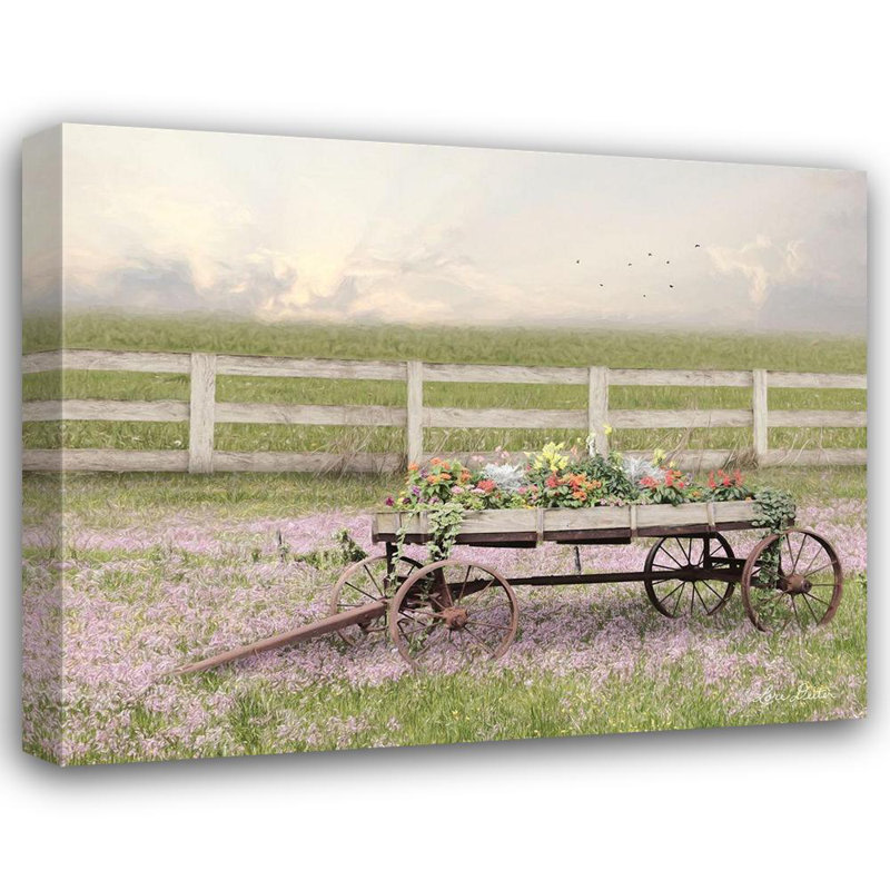 «Red Barrel Studio® Deiter, Lori», art sur toile tendue sous le titre «Country Flower Wagon», H 36 po x l 44 po