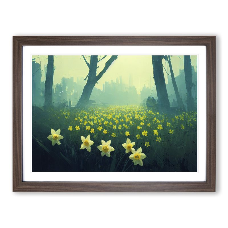 Daffodil Flower Field - Framed Print, 25cm H x 34cm W x 2cm D, Walnut