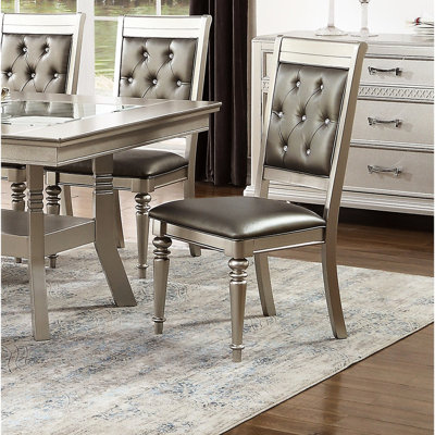 2 chaises de salle à manger, siège d'appoint argenté luxueux, coussin rembourré, gris et argent, bois d'hévéa, revêtement classique avec 2 garnitures et coussin