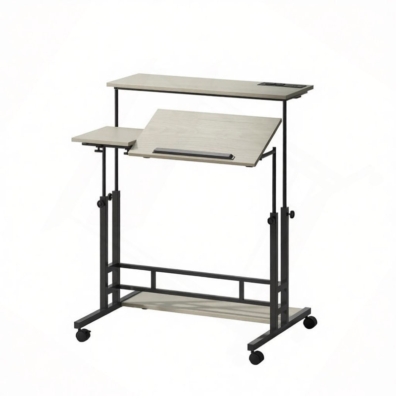 Bureau mobile, bureau debout, bureau debout réglable (seulement bureau), Chêne