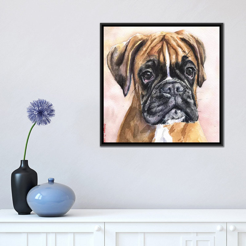 « fina boxer », reproduction sur toile, H 37 po x l 37 po x P 1,5 po, Toile avec cadre noir, Pas de tapis