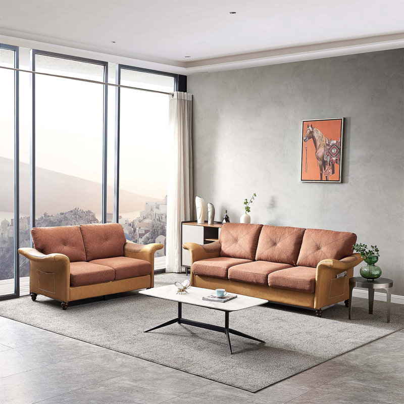 2 - Piece Polyester Reception Set, Brown Polyester/Faux Leather