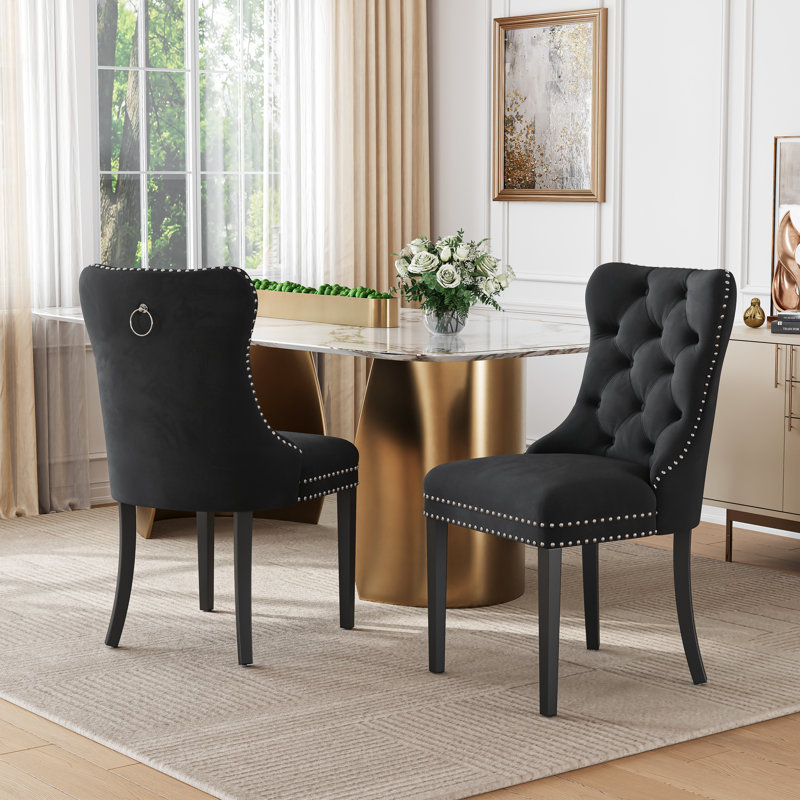 Velvet Dining Chair Set, High-End Tufted Upholstery With Nailhead Trim Back Pull Tab And Solid Wood Legs Dining Chairs 