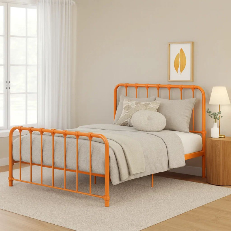 Calvero Metal Platform Bed, Orange, Full