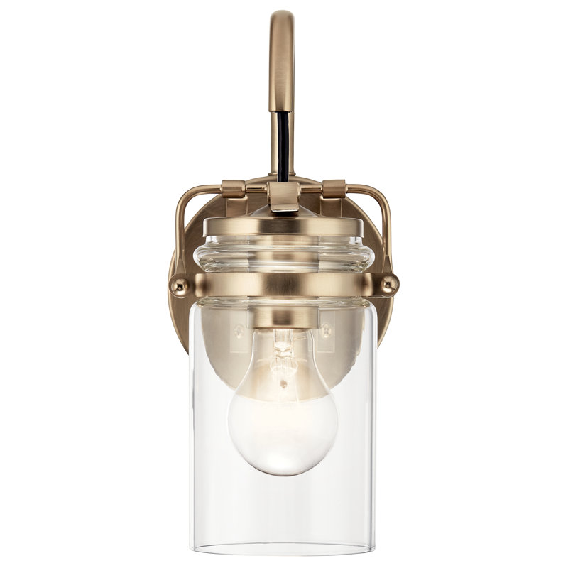 Sue Champagne Bronze 1-Light Vanity Wall Sconce with Clear Glass Shade, Champagne Bronze
