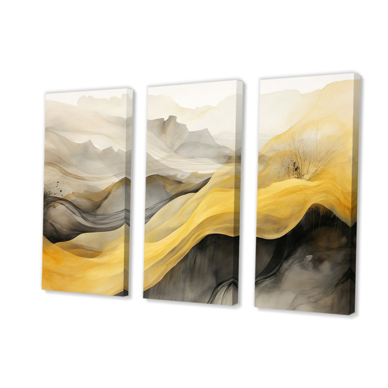 Art mural abstrait sur toile, décor de vagues rétro jaune-noir - Paysages de rêves rétro jaune-noir II
