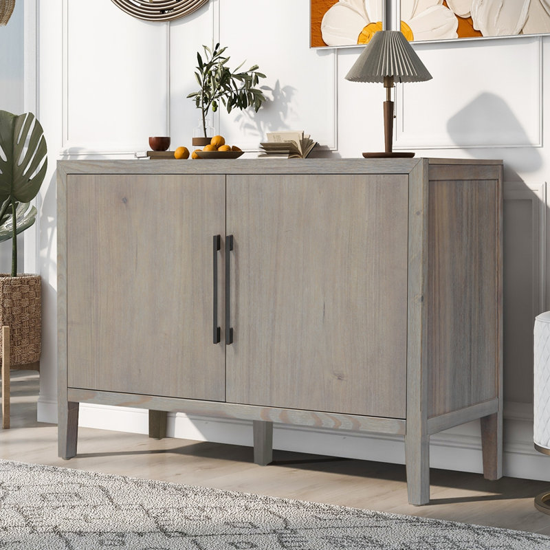 47.25-Inch Farmhouse Sideboard with Pine Veneer and 2 Doors, Gray