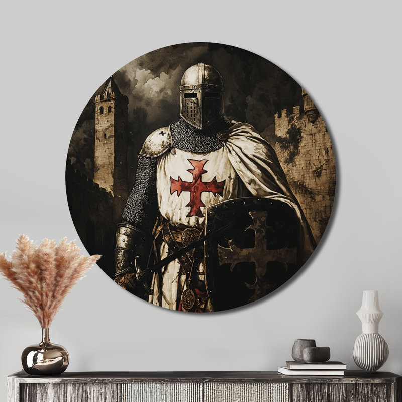 Les Croisades sacrées, "Soldat à Jérusalem II" - Armée, art mural rond en métal, H 36 po x l 36 po