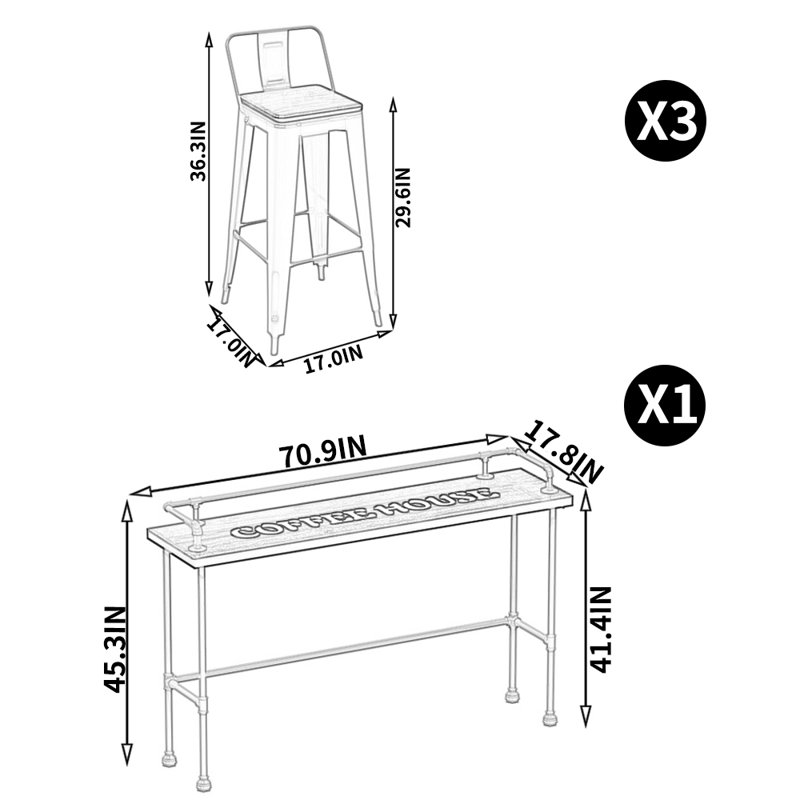 Karez Solid Wood Top Trestle Dining Set, 4, Blue, Blue/Black