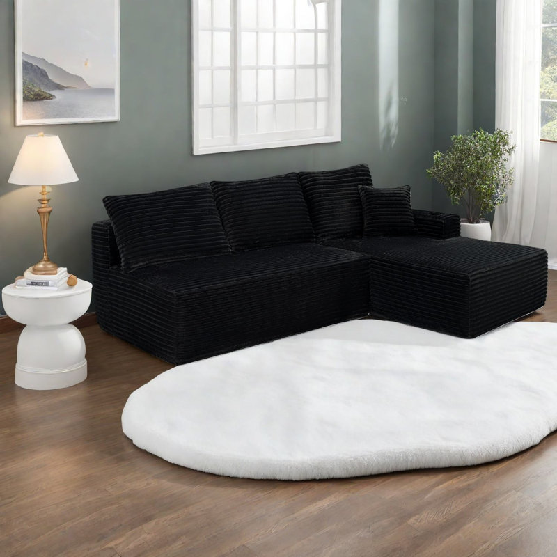 Canapés modulaires à compression, canapé en forme de L moderne en tissu pelucheux de 96 pouces pour la maison