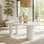 Table de salle à manger moderne 63 po ovale pour 4 à 6 personnes, table de cuisine blanche avec plateau en pierre frittée, pieds en bois, table de salle à manger pour le salon (table seulement)