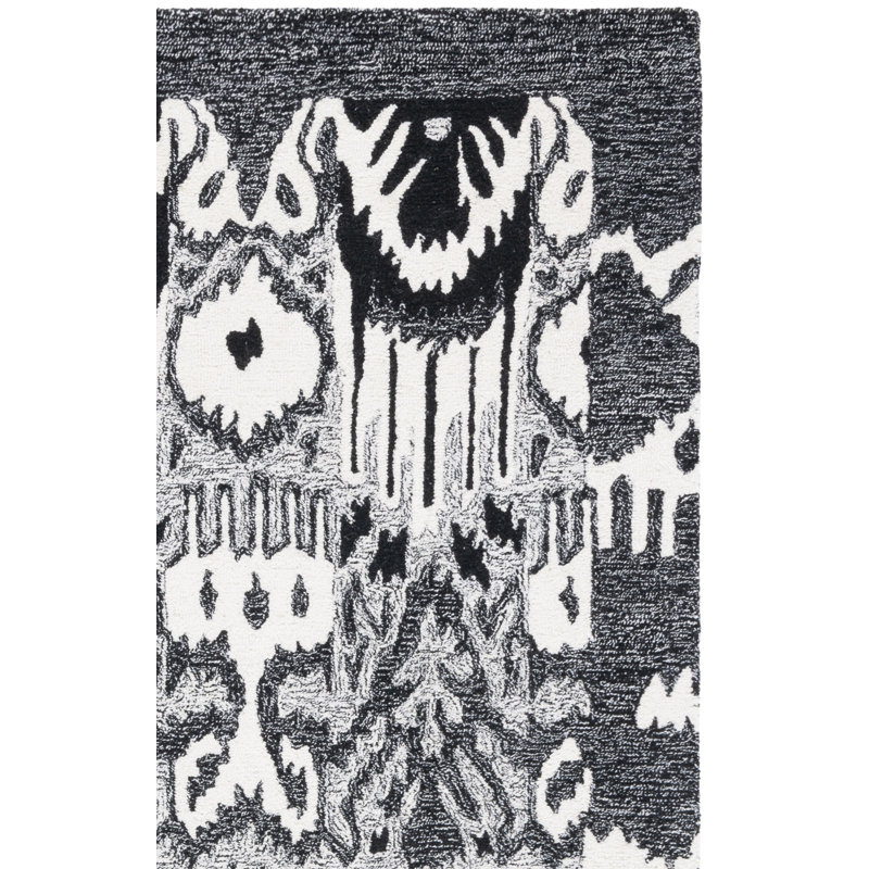 Ikat Hand Tufted Wool/Cotton Ikat Rug in Black/Ivory, Rectangle 3' x 5'