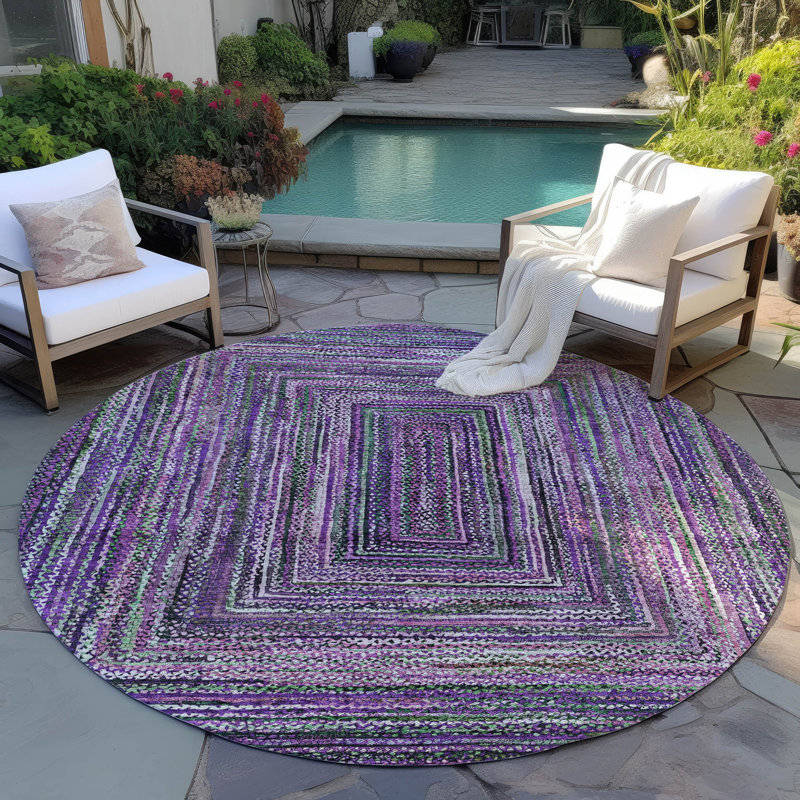 Tapis mauve intérieur / extérieur lavable à la machine Xhevrie ACN1725, Rond 8 pi