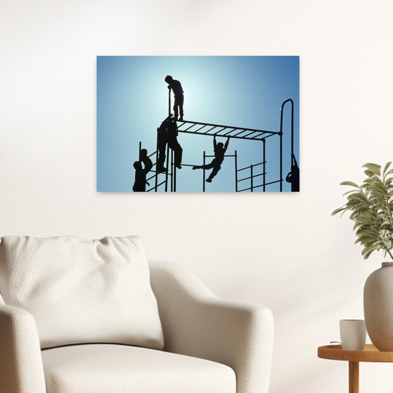 1990, sept anges silhouettes découpées sur un terrain de jeu Jungle Gym Classic Playful Retro Singe, art mural