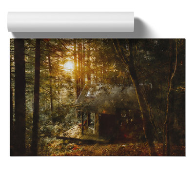Cabin in the Forest Painting - Frameless Print