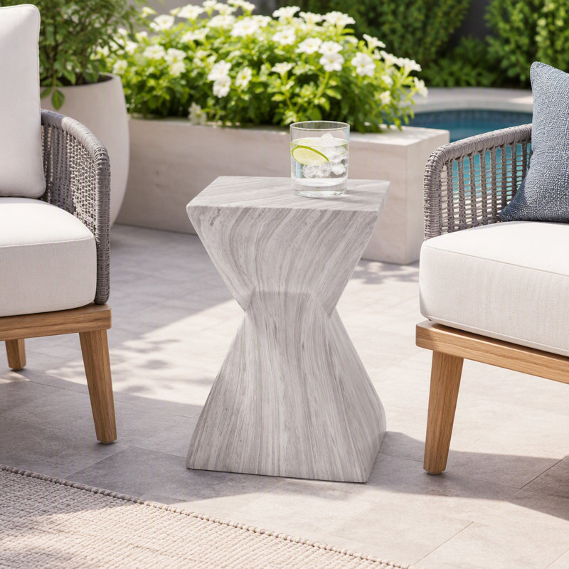 Table d'appoint moderne en béton pour l'extérieur, Gris, marbre