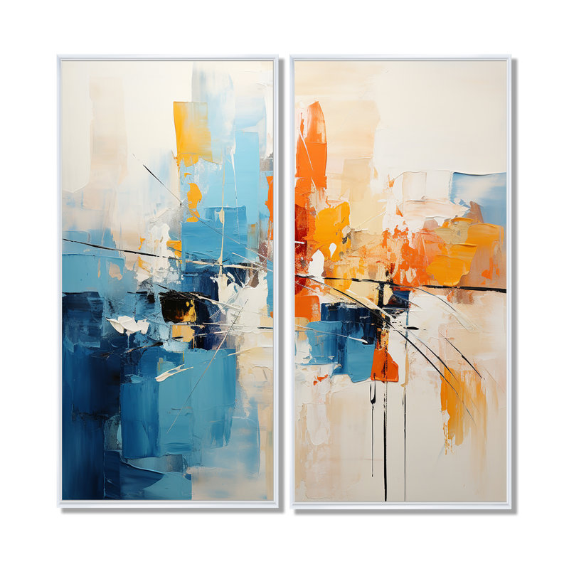 Claybourne - Impressions sur toile modernes 2 pièces, H 20 po x l 24 po, Impression encadrée flottante, Blanc