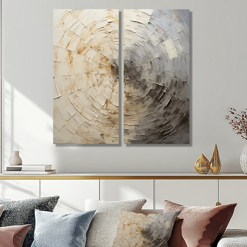 Mouvement méditatif gris et beige - Spirales abstraites, art mural, 40" H x 40" W, Toile tendue, Ne s’applique pas