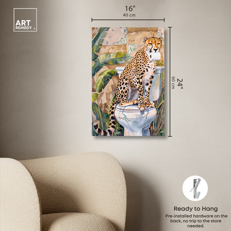Toile de guépard, toile de salle de bain Jungle, Art par Art Remedy, Toile tendue, H 24 po x l 16 po