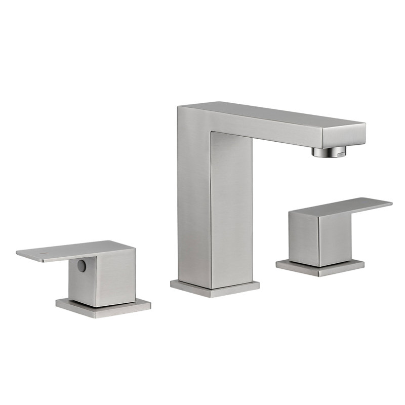 Stainless Steel 3-Hole 8-Inch Widespread Bathroom Sink Faucet with Double Lever Handles and Hose for Modern Vanities