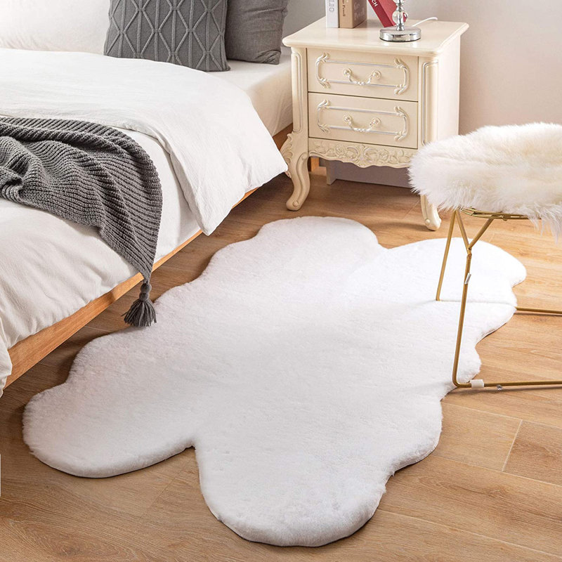 Tapis blanc en fausse fourrure de lapin de luxe blanc, Nouveauté 4 pi x 6 pi