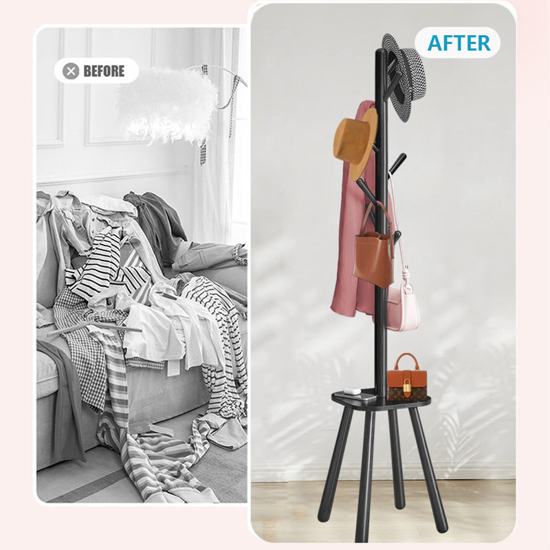 Coat Rack Freestanding Stand, Black