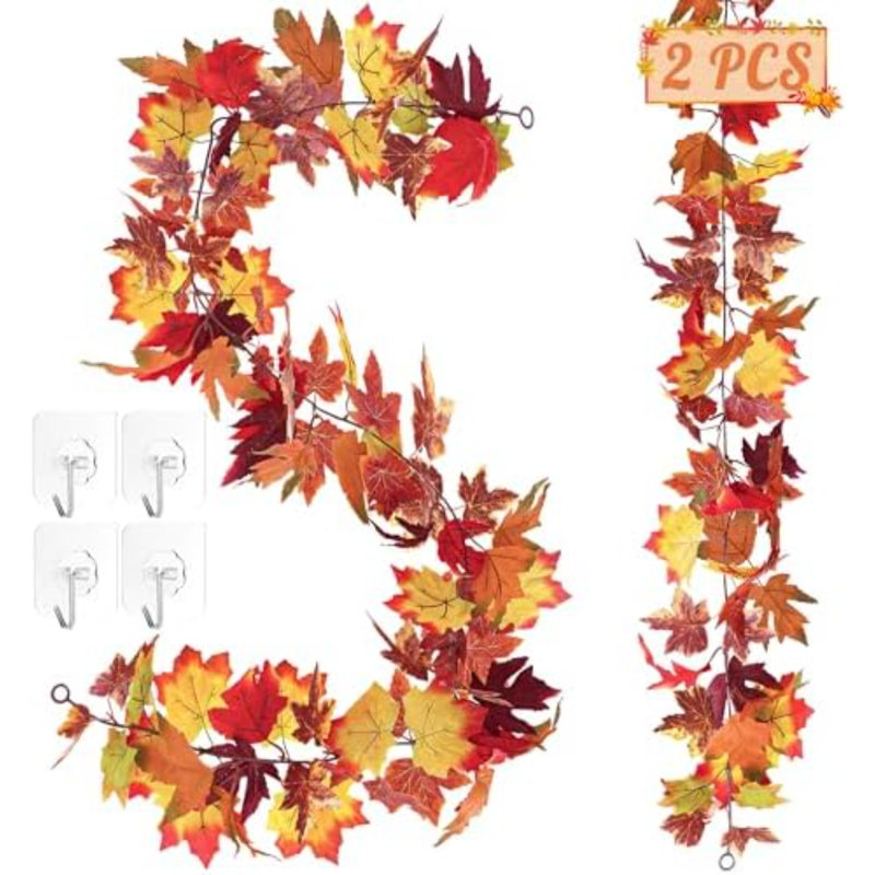 2 pièces décoratives d'automne, guirlande d'automne de 11,8 pi pour le manteau de cheminée, décorations d'automne pour la maison, décorations de l'Action de grâce d'intérieur, guirlande d'Halloween