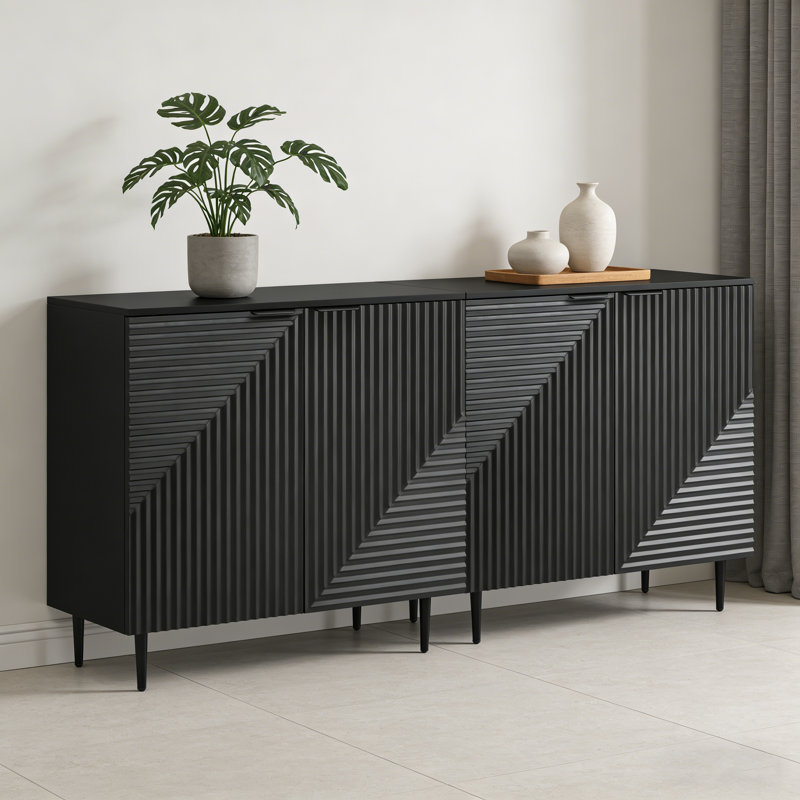 Christopher Knight Home Mirod Set Of 2 Modern Minimalist Side Cabinets With Adjustable Shelves, Stylish Geometric Doors, Versatile Storage For Living Rooms, Ideal As TV Stands