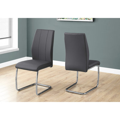 Of 2 Elegant Dining Chairs, Grey Leather-Like Upholstery, Stable Metal Support, For Kitchen & Contemporary Seats, Upholstered, Construction, Stylish