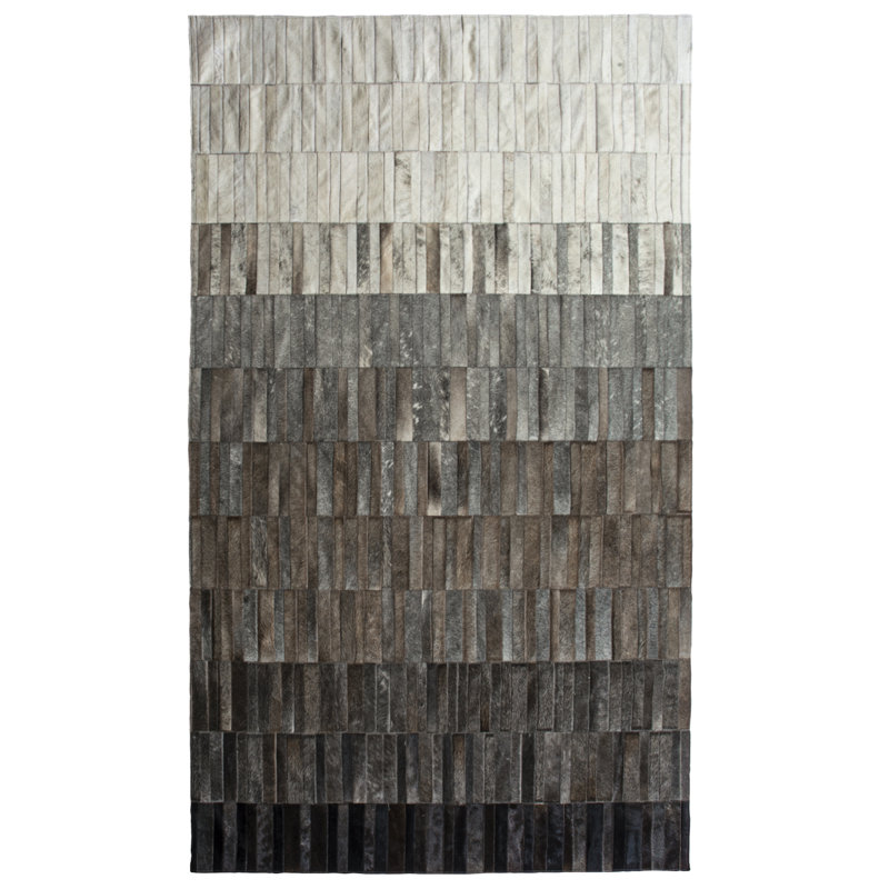 Tapis ivoire / gris / brun en cuir fait à la main Adonis, Rectangle 6 pi x 9 pi