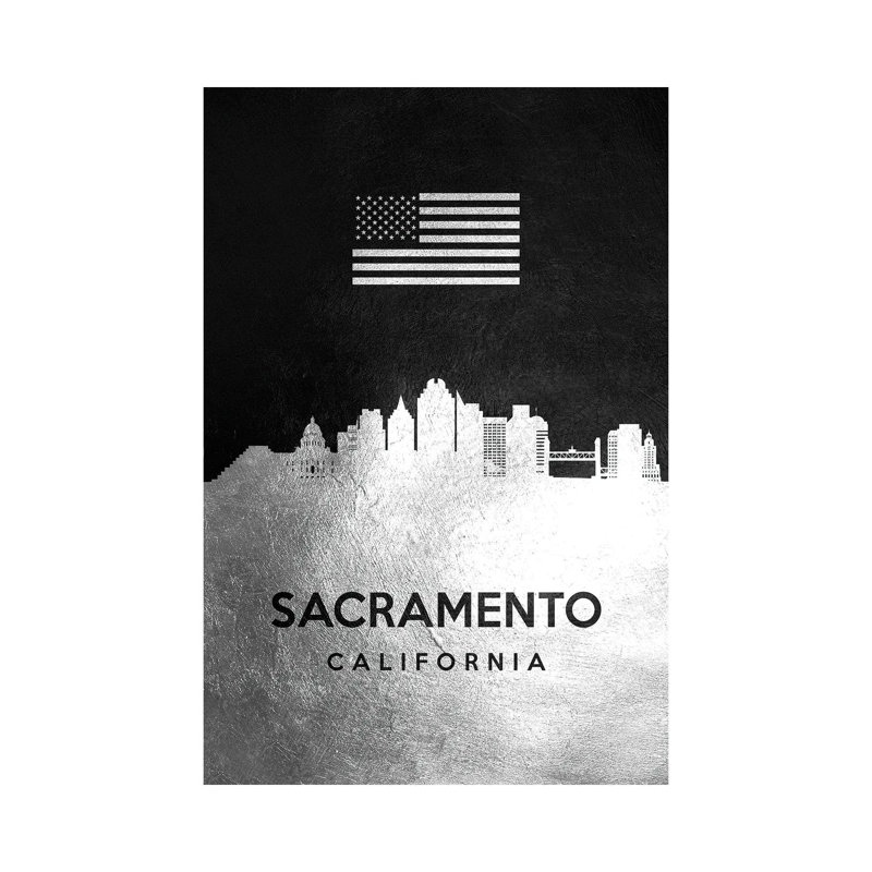 Sacramento California Silver Skyline 1 Piece Wrapped Canvas Painting, 20.32 cm H x 30.48 cm W x 1.91 cm D