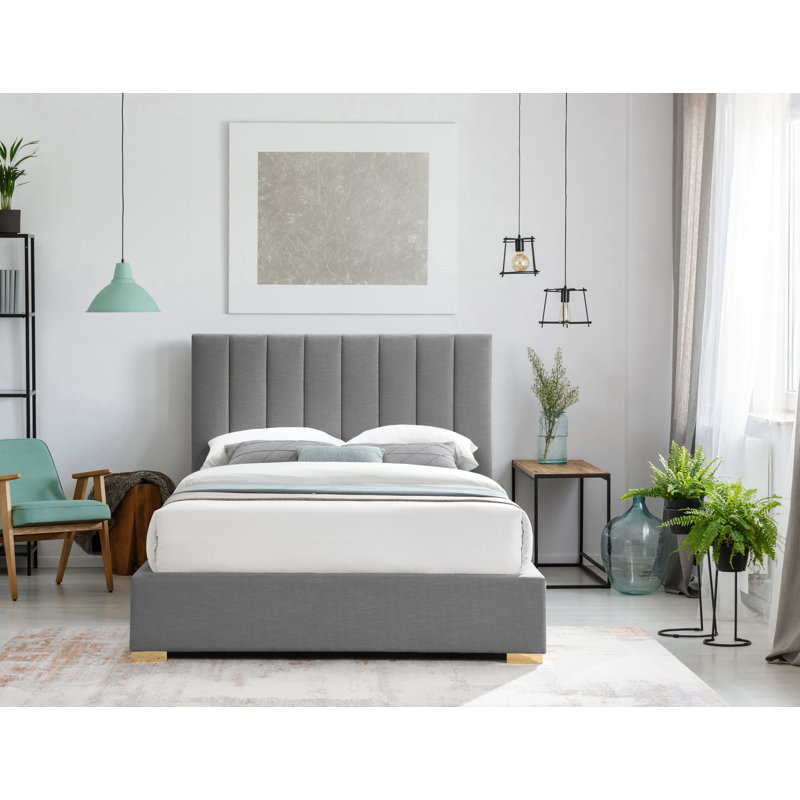 Lit plateforme tapissier Pierce, Grand, Tissu texturé en lin gris