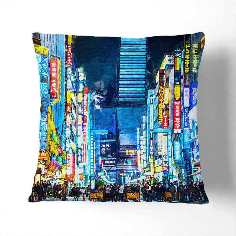 Bright Lights Of Tokyo In Abstract Square Throw Cushion, White, 40cm H x 40cm W x 15cm D