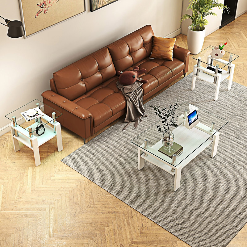 Ensemble de tables basses, Clair, Blanc