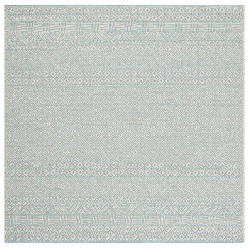 Tapis intérieur / extérieur beige / turquoise Lenwood, Carré 4 pi